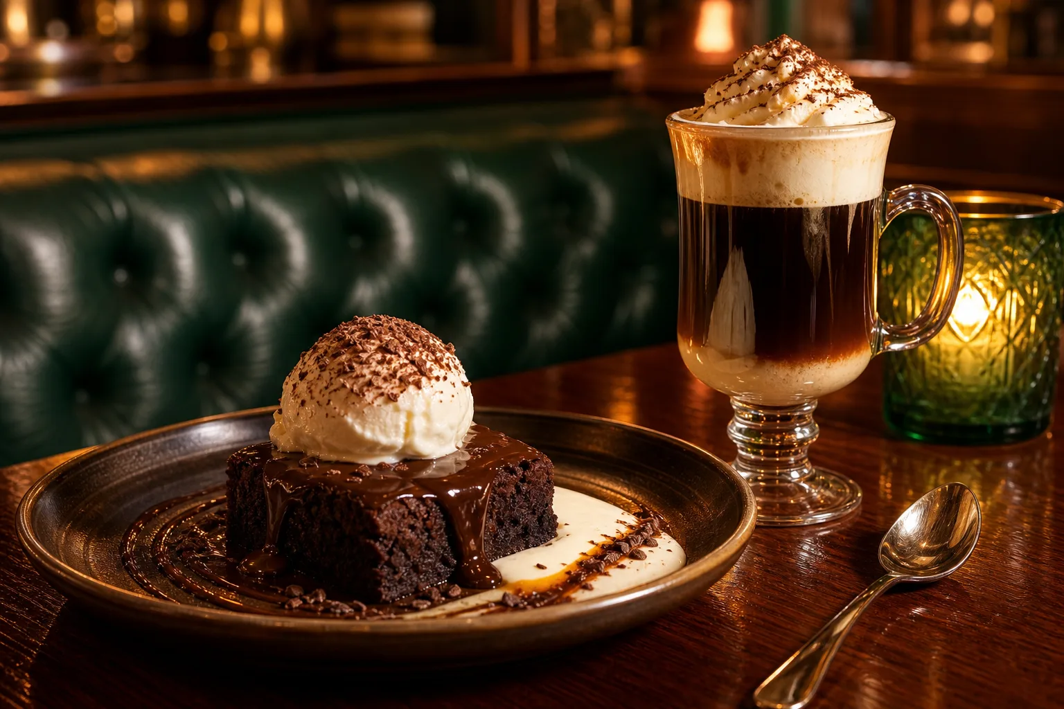 Dessert et caf&eacute; irlandais